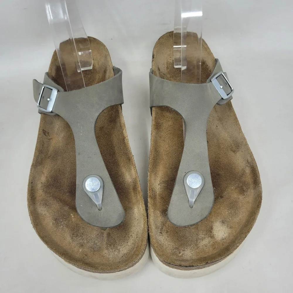 Papillio Birkenstock Gizeh Sandals EU39 US8.5 Grey Nubuck Platform Thong Comfort